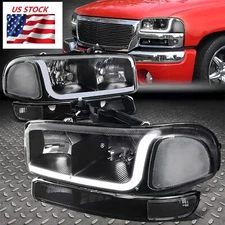 For 1999-2007 Sierra 1500 2500 LED DRL Headlight Bumper Signal Lamps Black Clear