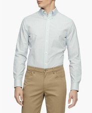 NWT 80 Calvin Klein Men's Striped DRESS Shirt Brilliant White, S