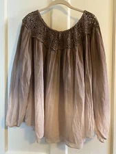 bella amore made in Italy ~ peasant top blouse ~ brown ombre ~ NWT ~ boho ~ O/S