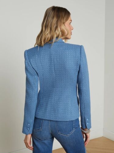 NUEVO L'AGENCE Jennah Tweed Blazer Puerto Azul/Cadena Buena Suerte 024 - Imagen 3 de 8