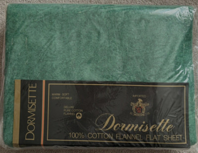 Dormisette GREEN Flannel Full Size Flat Sheet Pure Cotton West Germany NOS