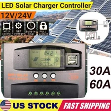 30A/60A MPPT Solar Panel Battery Charge Controller 12V/24V Regulator Dual USB