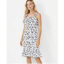 Ann Taylor Floral Embroidered Sun Dress Black and White Womens Size XS
