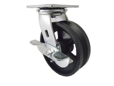 6" x 2" Swivel Caster 7/8" V-Groove with Brake Iron Steel Wheel 1000 lbs