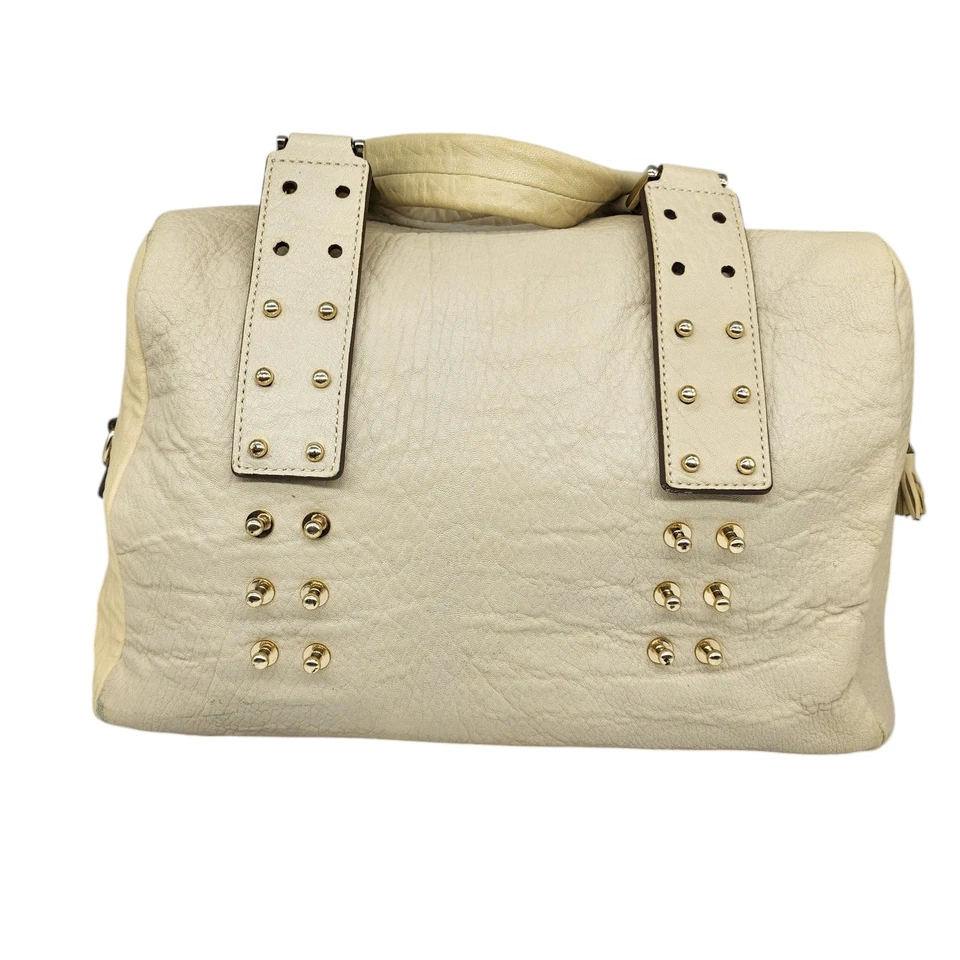Bolso Anya Hindmarch Mini Boston Blanco Crema Dorado Tachonado Asa Superior Cuero Foto 2 de 4