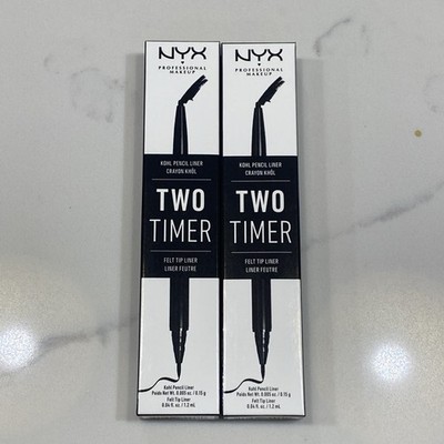 2 pcs - NYX Two Timer Pen Liner Felt Tip TT01 Jet Black - black liquid eyeliner