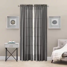Portland 48 In. W X 84 In. L Crushed Taffeta Semi-Sheer Window Panel in Grey
