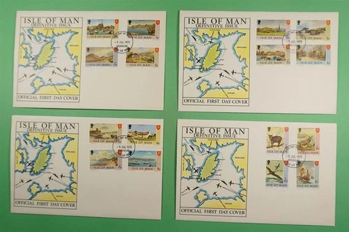 DR WHO 1973 GB ISLE OF MAN 4 FDC COMBO L1 R40476