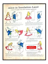 Vtg Owens Corning Fiberglass Insulation 1956 Print Ad Alice In Wonderland