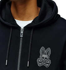 NWT Psycho Bunny Marlo BLACK/HERRINGBONE LOGO FULL-ZIP COTTON Hoodie Men's XXXL