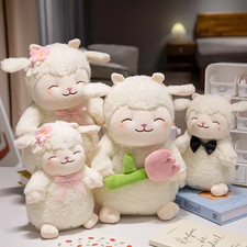 White Sheep Lamb Holding Tulip Flower Plush Toy Stuffed Doll Soft Animal Gift