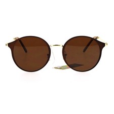 Womens Retro Flat Panel Color Mirror Lens Round Wire Arm Sunglasses