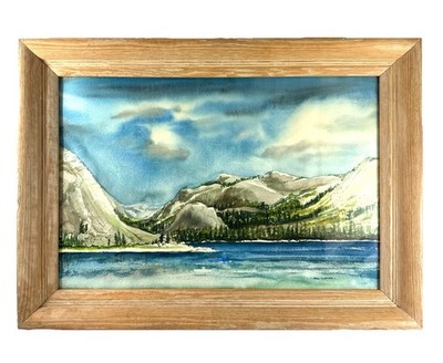 Vintage Watercolor Mountain Lake Landscape Signed James Nicholson Framed 24x17