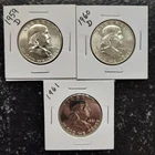 Set of 90% Silver Franklin Half Dollar 50c Coins (Lot of 3) 1959D, 1960D, 1961