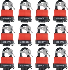 Colored Waterproof Padlocks, Heavy Duty Laminated Steel Lock with Red Plastic Co