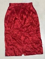Vintage Melrose Red Satin Skirt USA Made Size 6 High Waist Midi Pencil
