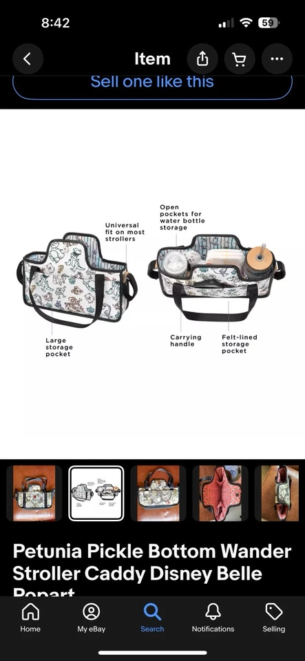 Коляска прогулочная Disney Baby Petunia Pickle Bottom Wander сумка Caddy Belle Beauty & Beast - Изображение 4 из 4