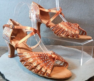 New Unbranded Dance Shoe 2'' Heal Gold Sz 10 Salsa Ballroom Square Rhinestones