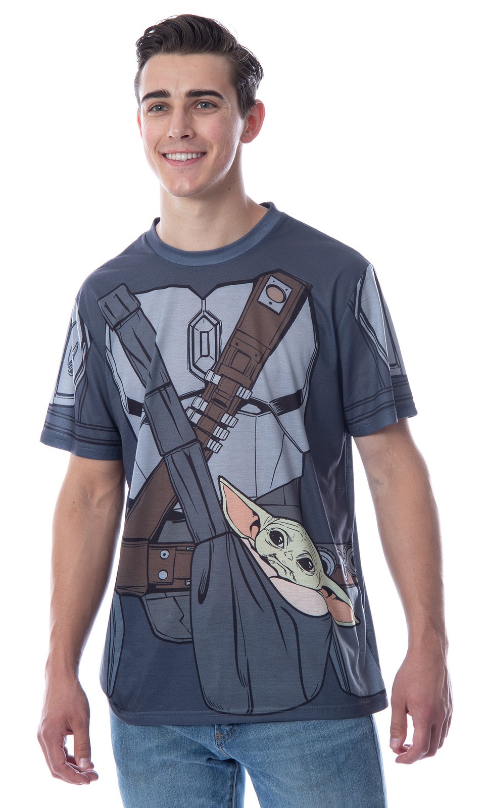 Camisa Disfraz Star Wars Para Hombre The Mandalorian Mando Sosteniendo al Niño