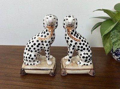 Vintage FITZ & FLOYD FF DALMATIAN DOG PORCELAIN FIGURINE BOOKENDS 2 Hand Painted