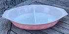 Vintage PYREX Pink Daisy Divided Casserole Oval Dish No Lid Excellent Condition