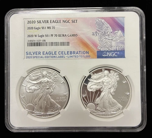 2020 P & W American Silver Eagle 2 Coin Set NGC PF70 & PF70 Ultra Cameo