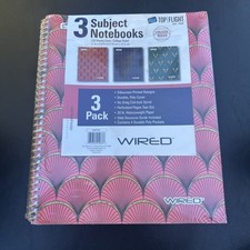 Top Flight 3 Subject Notebooks 3-Pack Patterned College-Ruled Wired Pockets NEW