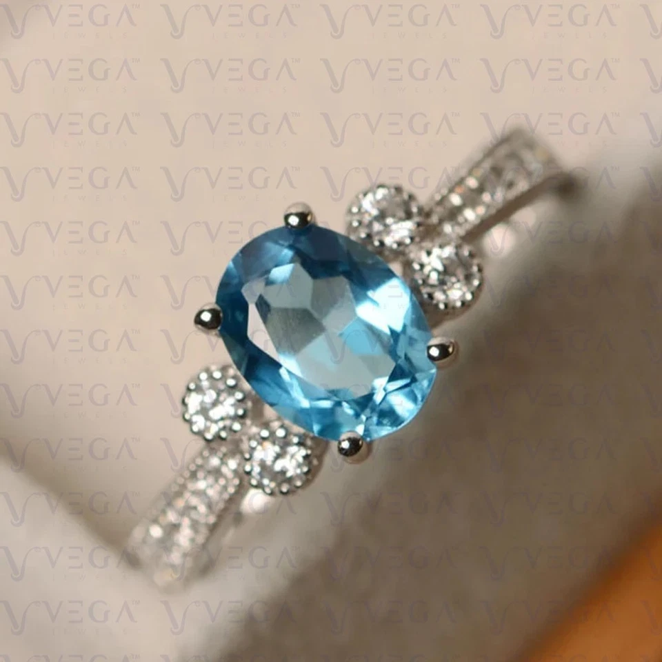 3.50 Carat Oval Cut Natural Topaz and Diamond Wedding Ring 18K White Gold Plated - Image 2 of 4