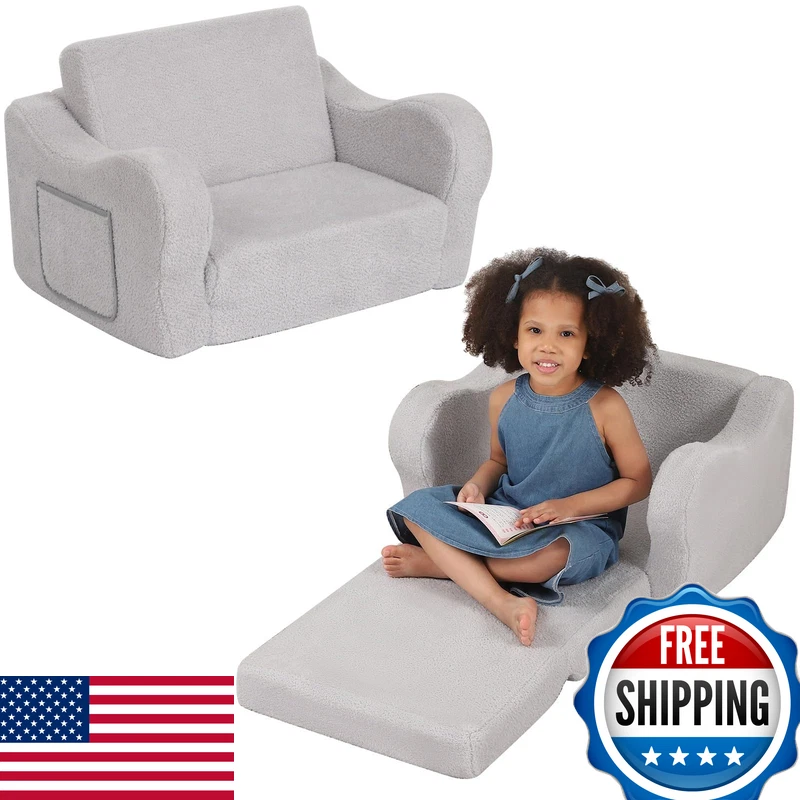 Bestroyal Comfy Toddler Chair 2-In-1 Toddler Couch Fold Out Convertible Sherpa