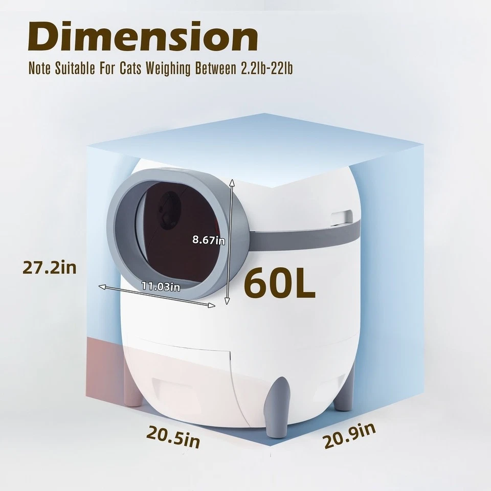 Caja de arena para gatos autolimpiante con control de aplicaciones y monitoreo de peso, ultra silenciosa Foto 3 de 4