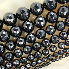 Faceted Black Agate Round Gemstone Beads 15" 4 6 8 10 12 14 16mm Pick Size