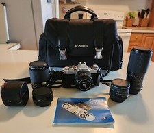Canon A-1 35mm Film Camera W/Case, Manual  5 Lenses Lot Bundle Vintage