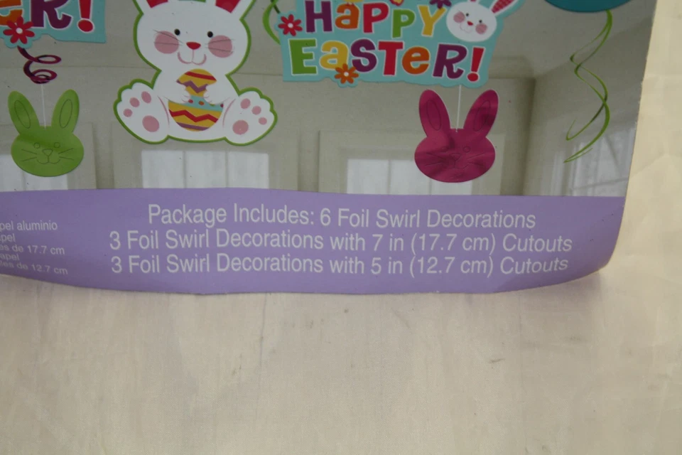 Juego de 12 decoraciones remolino de Pascua amscan conejito feliz remolino de papel de aluminio de Pascua Foto 4 de 4