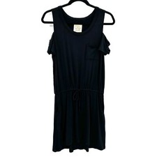 NWT CHASER Black Cold Shoulder Short Sleeve Stretch Waist Jersey Dress Medium