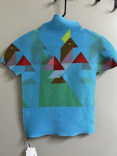issey miyake Polyester Blue High Neck Top Sz S (item B15.1) - Picture 6 of 8
