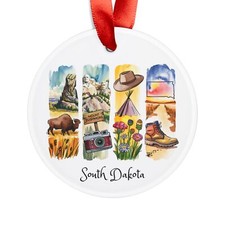 South Dakota-Themed Round Acrylic Ornament - Personalized Gift - Travel Keepsake