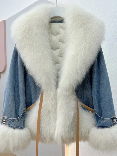 Winter Streetwear Real Fur Collar Coat Women Elegant Outerwear Fashion Jacket - Picture 2 of 26