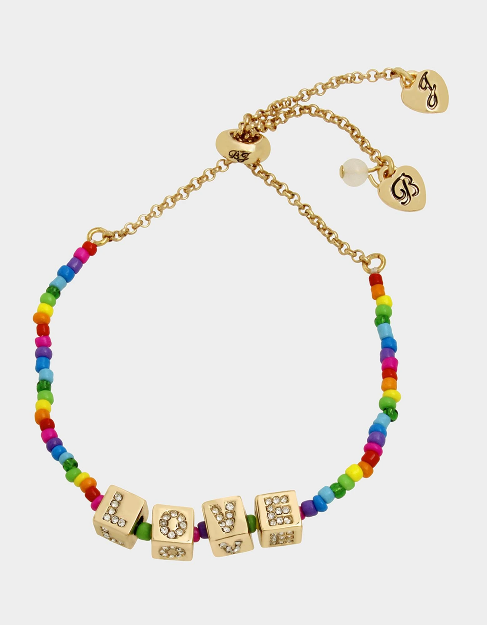 BETSEY JOHNSON LOVE IS LOVE BEADED SLIDER BRACELET RAINBOW MULTI