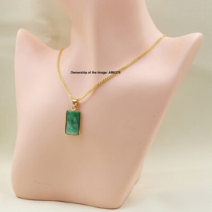 Authentic New Gold Plated Women's Green Jade Rectangle Small Pendant 30mm H Best Gift