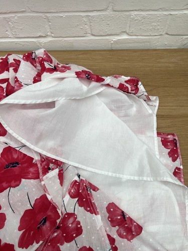 M&S Per Una Poppy Dress UK 18L Midi Cotton Aline Floral White Red/Pink Travel - Picture 13 of 14