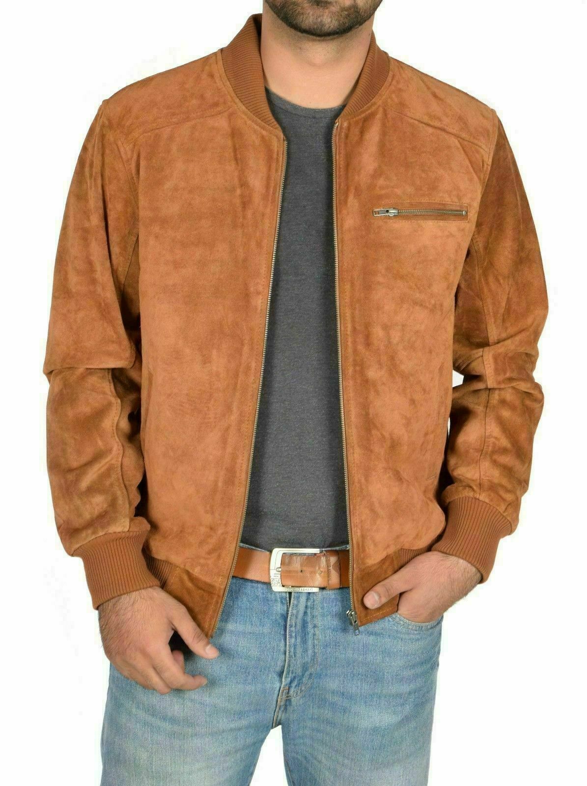 ALTRA Giubbotto bomber uomo vera pelle scamosciata agnello casual elegante marrone marrone chiaro