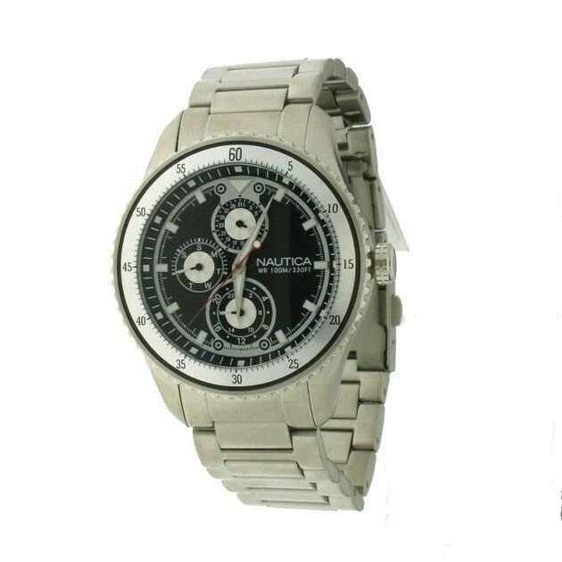 Montre Hommes Nautica Ncs 200 A18587G Scuba Acier Wr 100M Date Cadran Noir