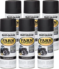 280130-6PK Farm & Implement Spray Paint, 12 Oz, Low Gloss Black, (Pack of 6)