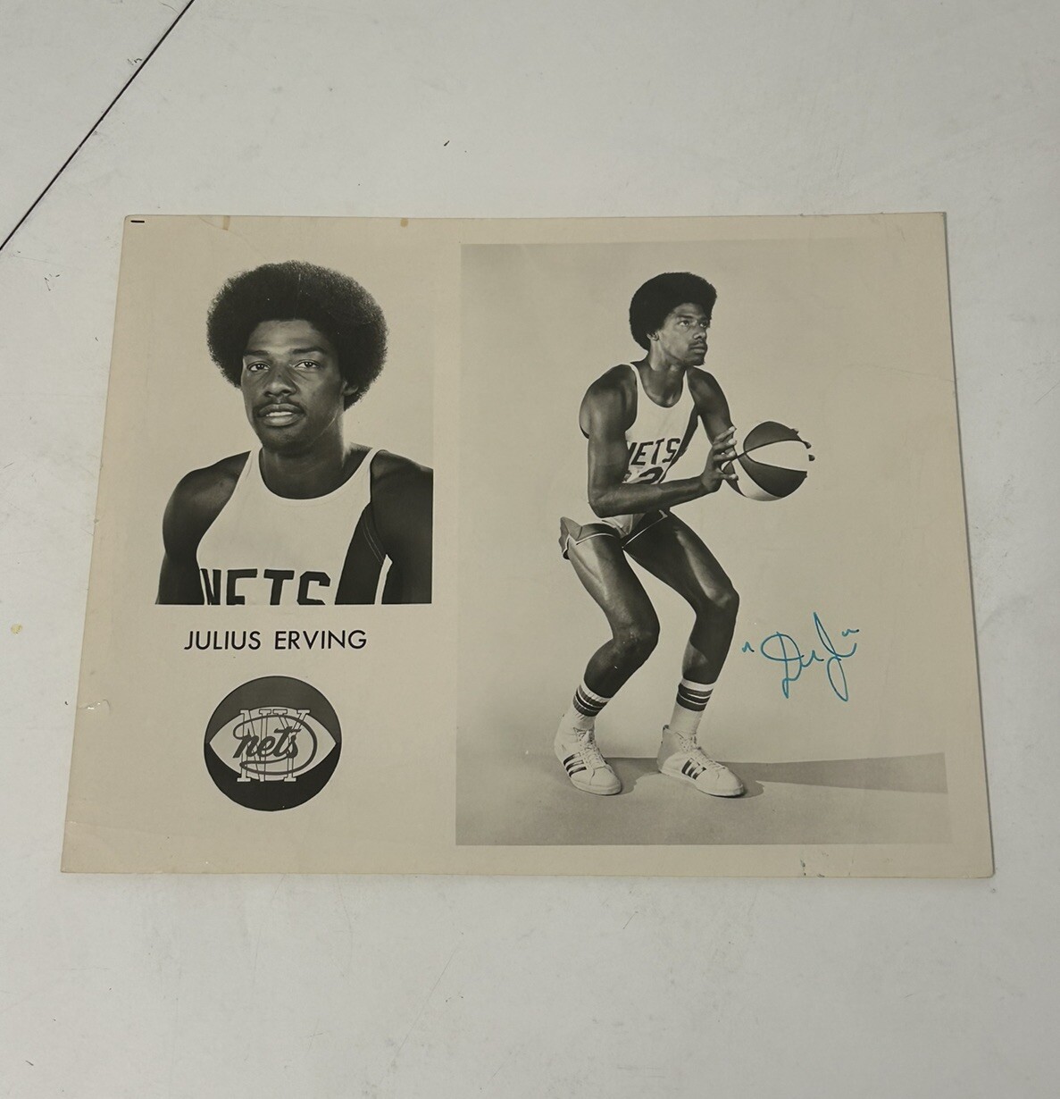 RARE Julius Erving Signed Black & White Photograph Nets