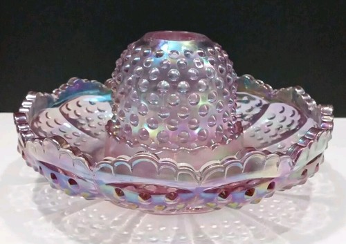 Vintage Fenton Hobnail Candle Fairy Lamp Pink 🩷 Lilac Iridescent Glass ...