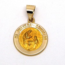 14k Yellow Gold 'Mi Primera Comunion' Medal Pendant