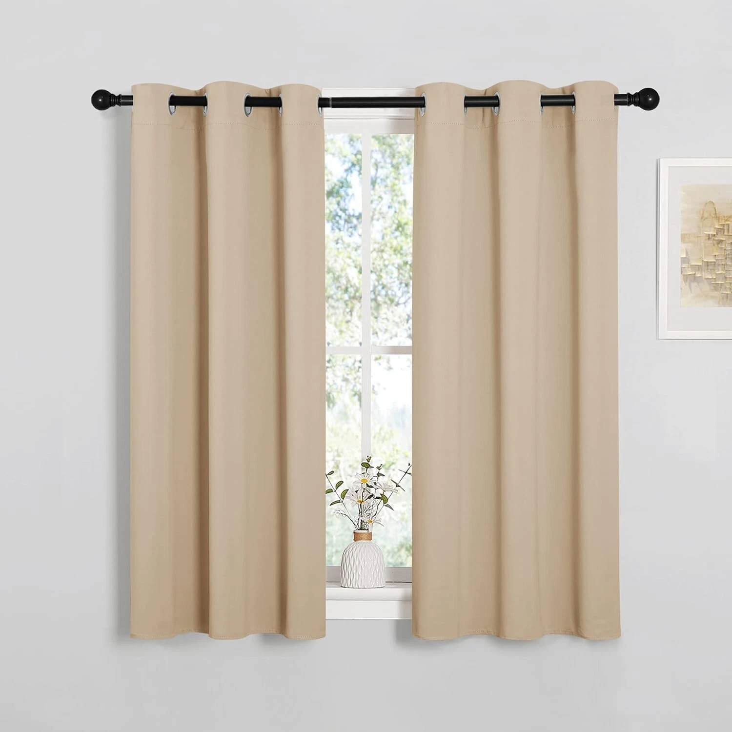 2 PCS Biscotti Beige 45"L x 34"W Solid Grommet Darkening Curtains For Bedroom