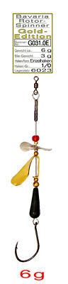 Bavaria Weitwurf-Rotor-Spinner 6g ,Gold Edition,  Bebleiung 3g  /  Einzelhaken
