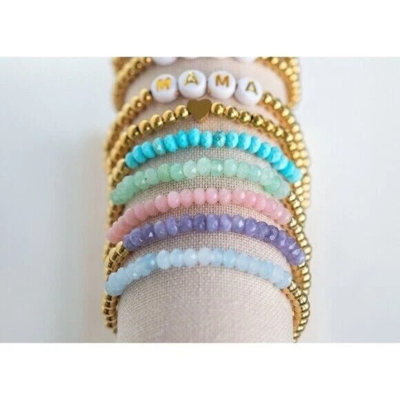 Pulseira elástica de pedra lavanda impermeável ouro pedra preciosa pulseira elástica pilha - Imagem 3 de 4