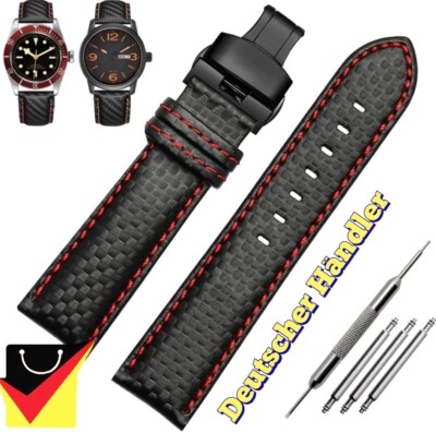 Karbon / Echtleder Uhrenarmband 22mm für Xiaomi, Amazfit, Garmin, Huawei,Samsung